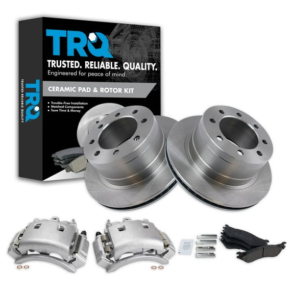 TRQ Rear Brake Calipers Ceramic Pads & Rotors Fits 2003-2008 Dodge Ram 3500 BKA26455