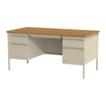 thumbnail image 3 of Hirsh Double Pedestal Office Desk with Center Drawer for Home, Office, or School, 30" D x 60" W, Putty/Oak, 3 of 4