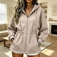 thumbnail image 5 of Mifsaly Oversized Zip Up Hoodie Women Cinched Waist Hooded Sweatshirt Lightweight Casual Long Sleeve Athletic Jacket with Drawstring and Pockets Khaki,L, 5 of 7