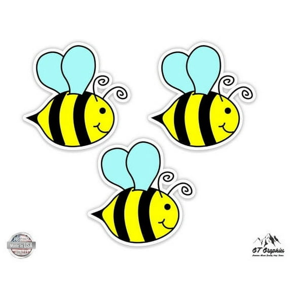 Cute Bees Set of 3 - 2" Each Vinyl Stickers - For Car Laptop I-Pad Phone Helmet Hard Hat - Waterproof Decal