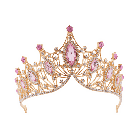 Pink Princess Tiara for Women & Girls Metal Gold Queen Crown with Pink and White Rhinestone, Bridal Crystal Headpiece for Weddings Birthdays Halloween Proms Costume