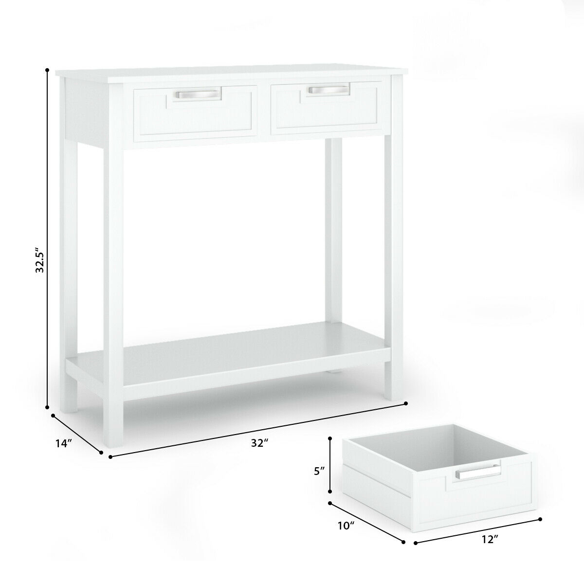 Gymax Console Table with 2 Drawers, White