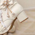 thumbnail image 6 of Fesfesfes Kids Girls Lolita Boots Lace Bow Decor Pearl Pendant Block Heel Side Zipper PU Leather Princess Shoes for Party Daily Wear, 6 of 8