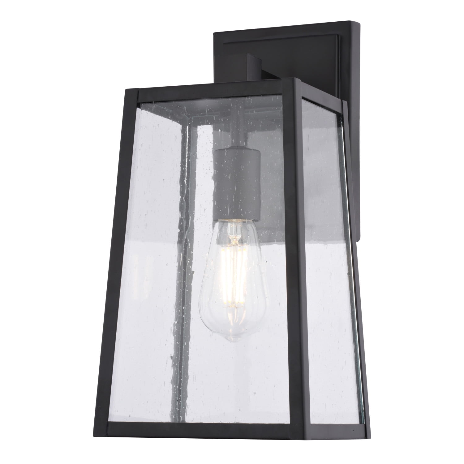 Sutton 14 in. H Black Outdoor Hardwired Sconce Wall Light made of Durable Steel, Clear Seeded Glass