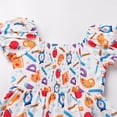 thumbnail image 6 of IBTOM CASTLE Toddler Kids Girls Back to School Dress Smocked Dress Pencil Print Kindergarten First Day of School Outfit 4-5 Years White Ruler, 6 of 8