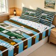 thumbnail image 3 of Erosebridal Camper Happy Camping Zipper Twin Comforter Sets with Fitted Sheet and 2 Pillowcases, Brown Blue Stripe Zipper Bedding Set, Colorful Stars Reversible, 3 of 7