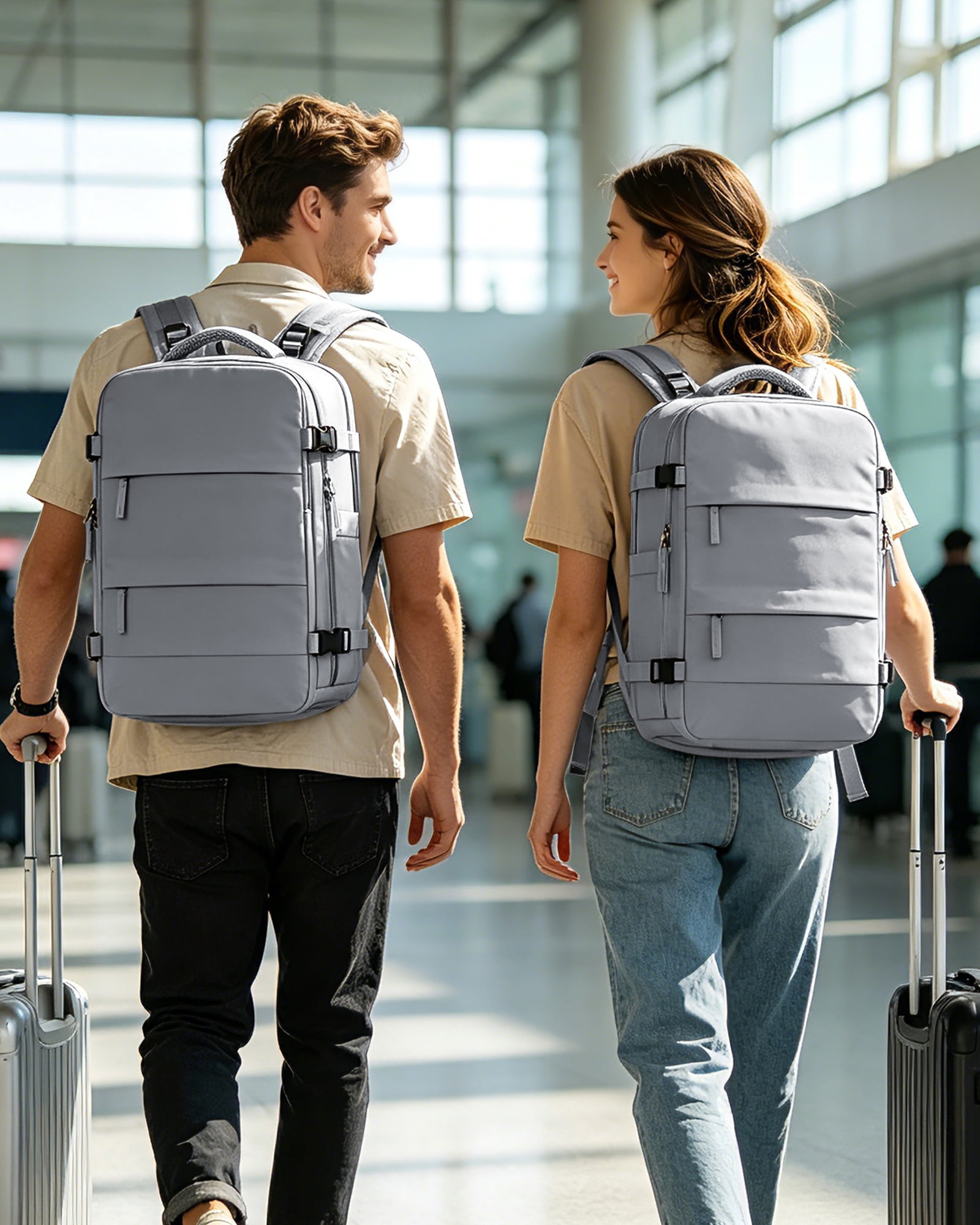 SYCNB Vacuum Travel Backpack for men women, Large Capacity Airline Approved Carry-On Backpack Features USB Charging Port, Waterproof Rucksack Fits 16 Inch Laptop, for Traveling Business, Gray