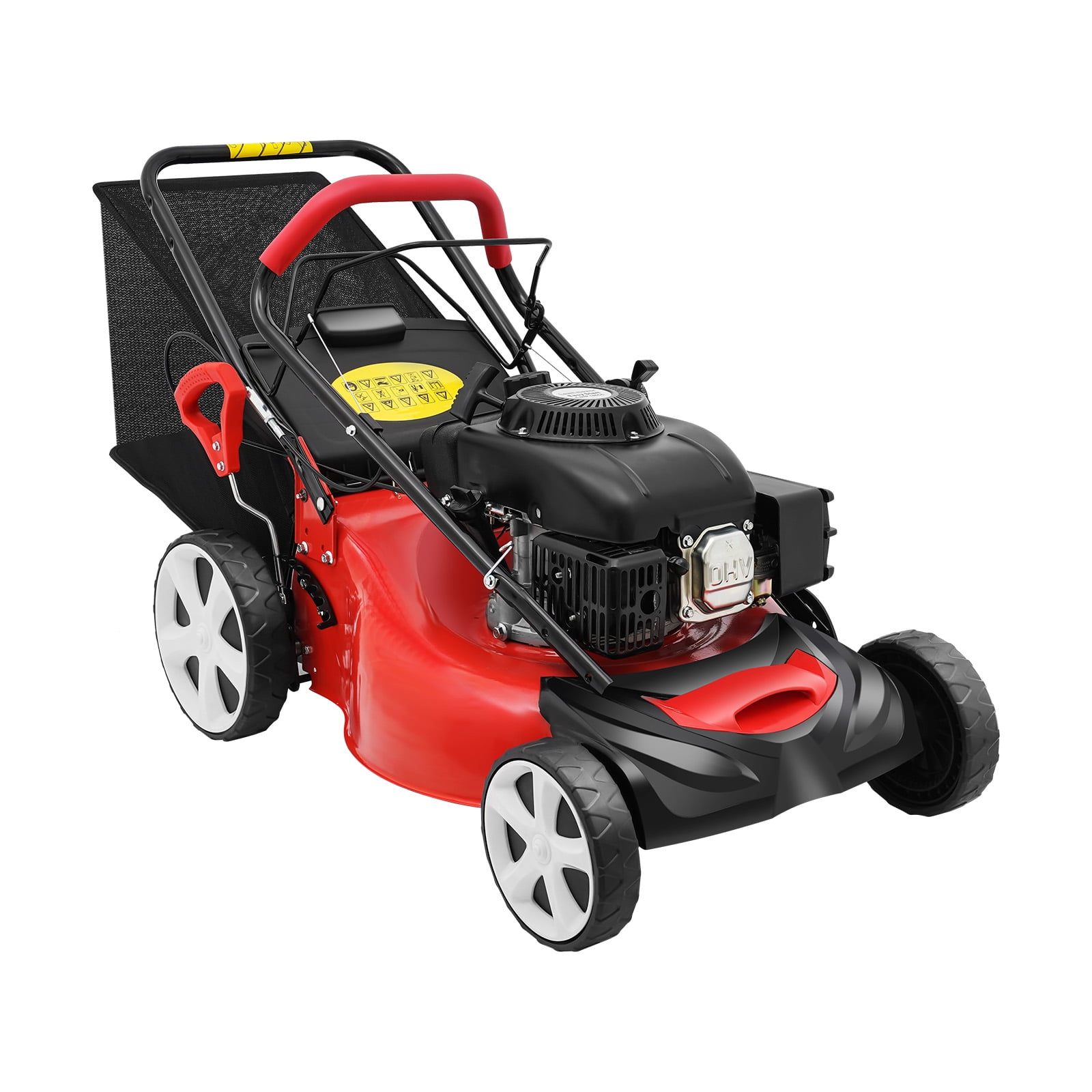 Push Lawn Mower, 5HP, 2800rpm Speed, 8-Position Height Adjustment, 20-inch Cutting Width, 60L Grass Bag, 1.6L Fuel Tank, Easy to Clean and Store