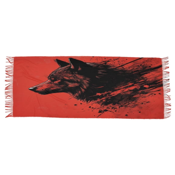 BZSMCE Women Scarf Red Wolf Head Simple Pattern Soft Warm Long Large Scarves