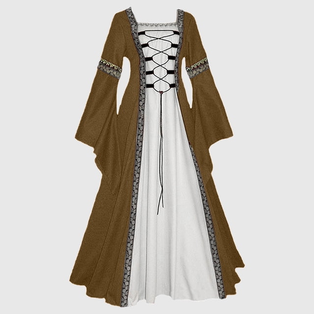 WILLBEST Pantalon de Robe pour Femmes avec Poches Robe Rétro Couleur Unie Manches Trompette Longue Robe Vintage Robe Gothique pour Femmes