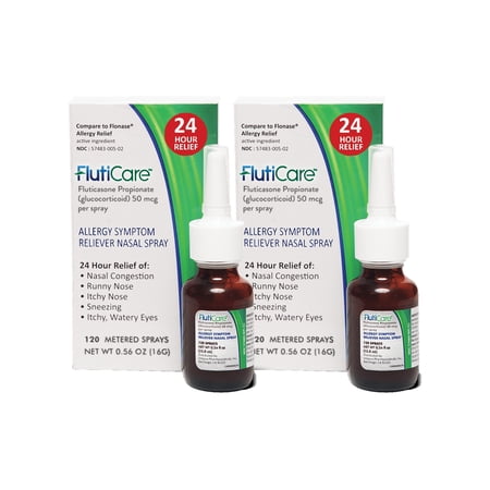 C'rcle FlutiCare Fluticasone Propionate Nasal Spray Allergy Relief 2 Pack, 50 mcg, 120 Sprays Each