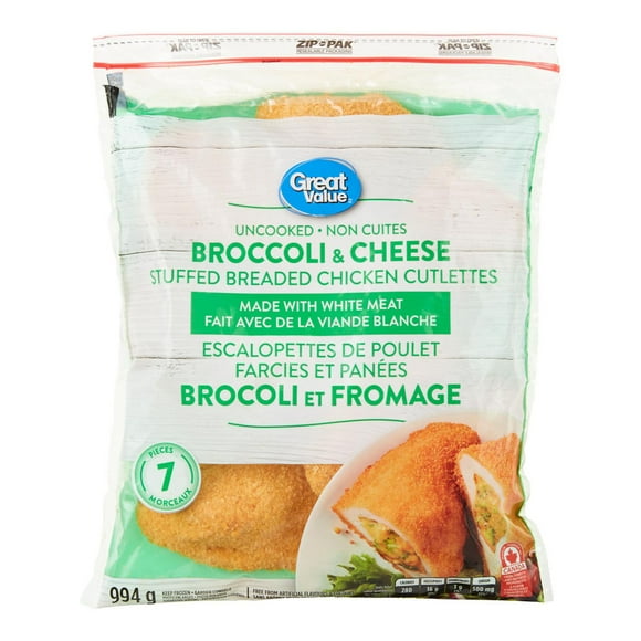 Escalopettes de poulet panées et farcies brocoli et fromage Great Value 994 g