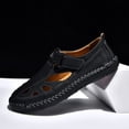 thumbnail image 3 of Men's Stylish Leather Hollow Flat Sandals Non-Slip Closed Round Toe Hook Loop Rubber Sole Shoes Ultra Lightweight Outdoor Casual Walking Slippers,Black 41(US-8.5), 3 of 4