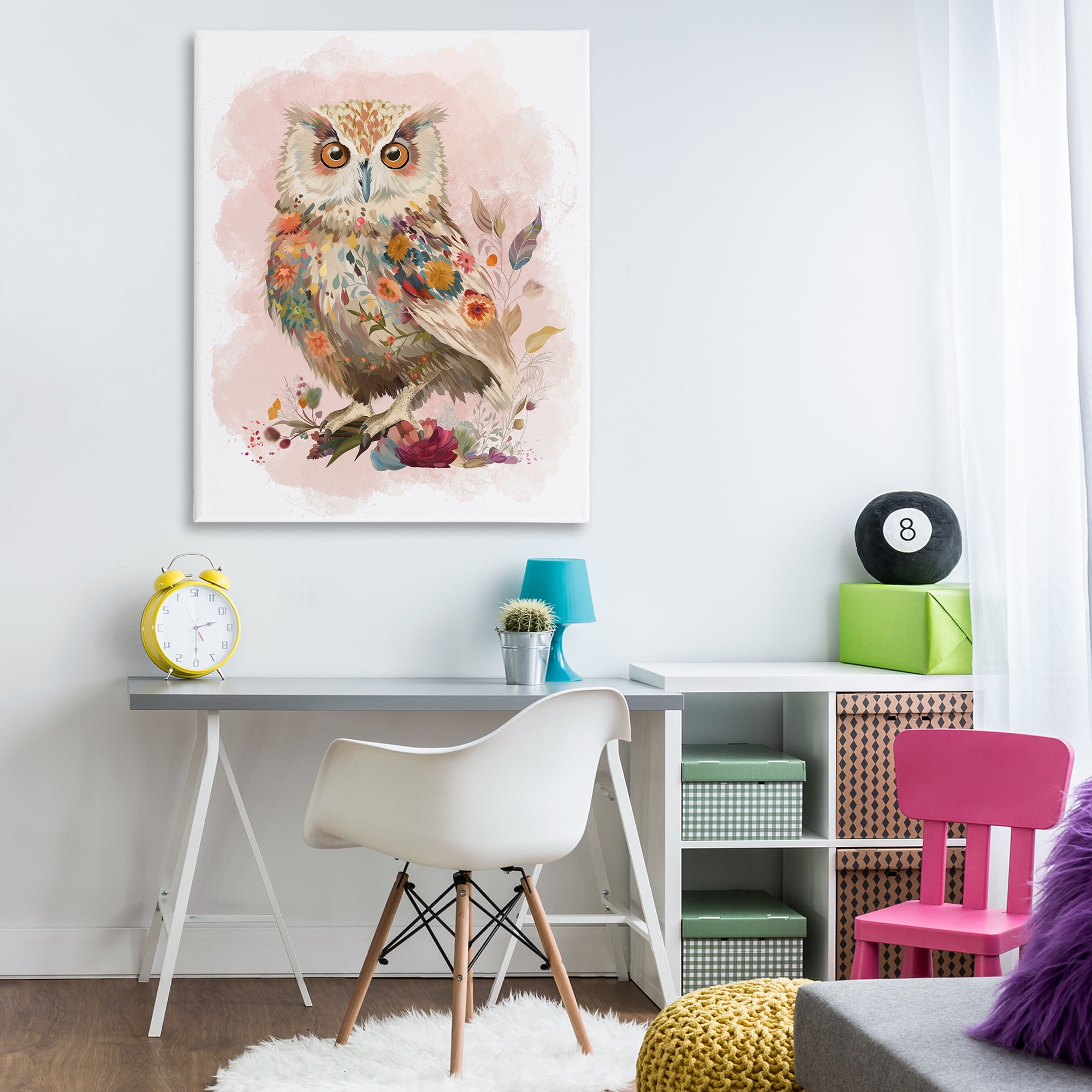 Stupell Industries Owl & Wild Blooms Animals & Insects Painting Gallery Wrapped Canvas Art Print Wall Art, 36 x 48