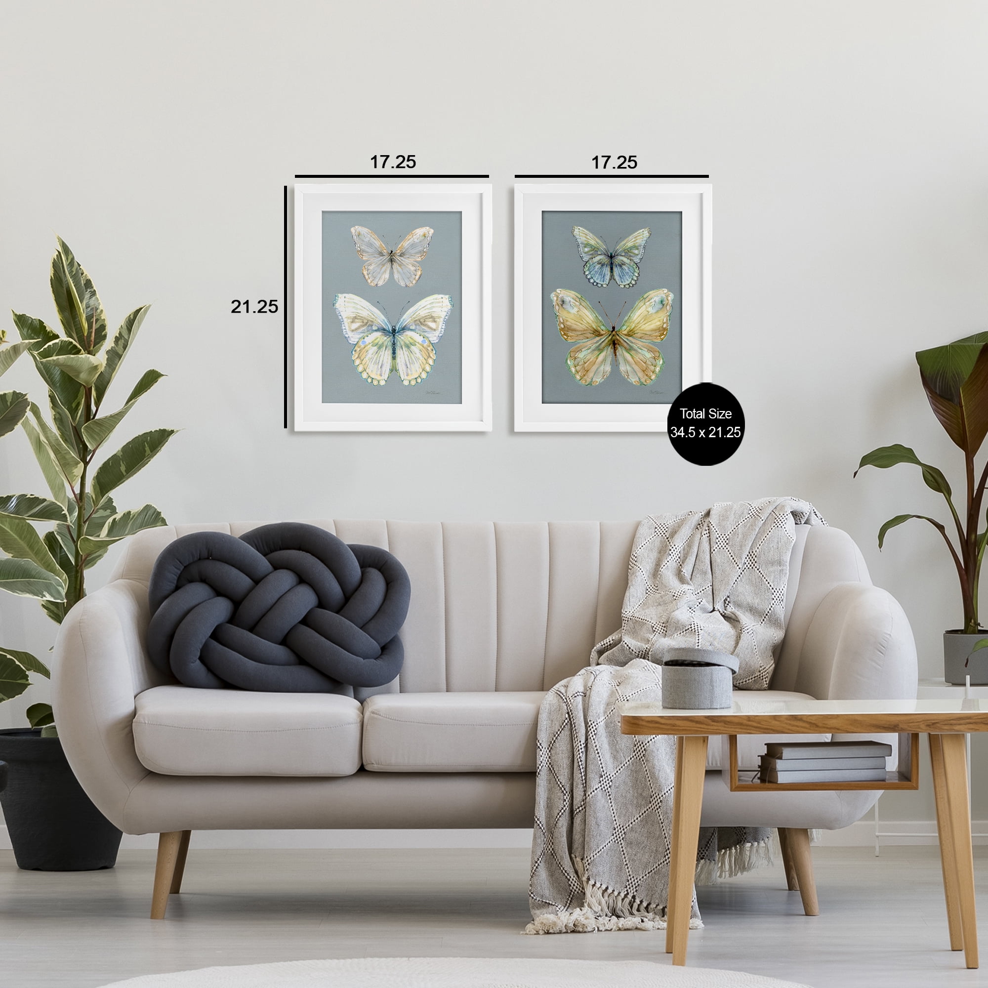 Stupell Industries Butterfly Pairs over Slate 2 Piece White Framed Print Under Glass Set, design by Carol Robinson