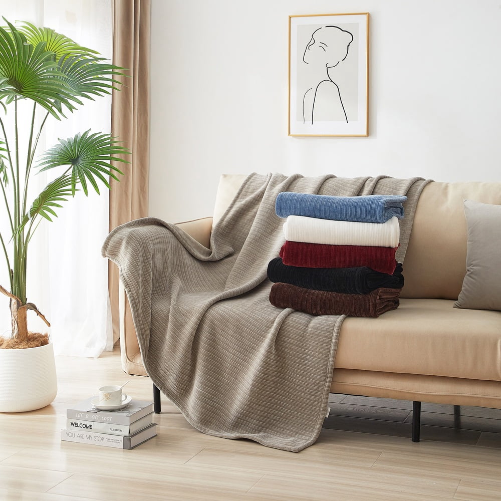 Mainstays Cozy Chenille Reverse to Plush Soft Couch Throw, Washed Stone, Standard Size