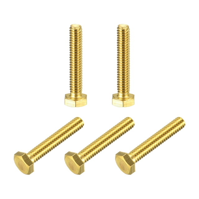 Unique Bargains Brass Hex Bolts, 1/4-20x1-1/2' 5 Pack Fully Thread Grade 4.8 Machine Screws