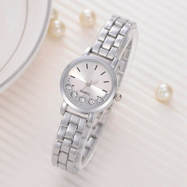 LVPAI Elegant Women Rhinestone Analog Display Quartz Movement Casual Watch(Silver White)
