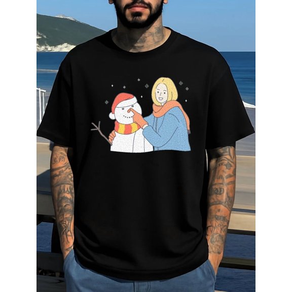 Snowman Hug T-Shirt Christmas funny t shirts t shirts men 180G 100% Cotton black Fashionable summer T-shirt, machine washable, fun and playful, cool T-shirt, funny T-shirt, T-shirt Wearable year-rou