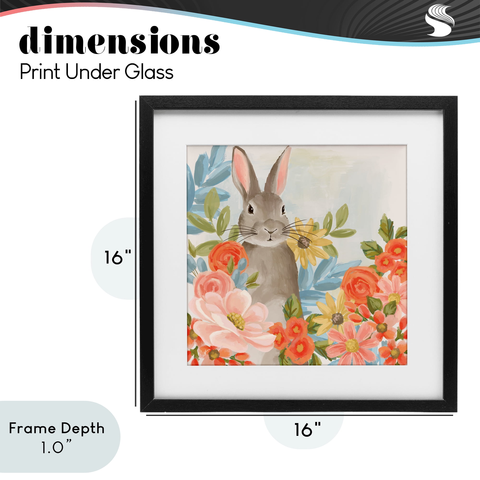 Stupell Industries Bunny Among The Blooms Black Framed Print Under Glass, design by Cat Thurman Designs