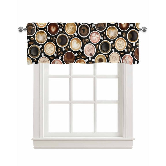 Brown Coffee Theme Linen Curtain Valance for Bedroom/Bathroom/Kitchen/Office/Living/Dining Room Windows,Rustic Vintage Farmhouse Cafe Beans Pocket Topper Drapes Decorative Cafe Drapery Panel 42x12