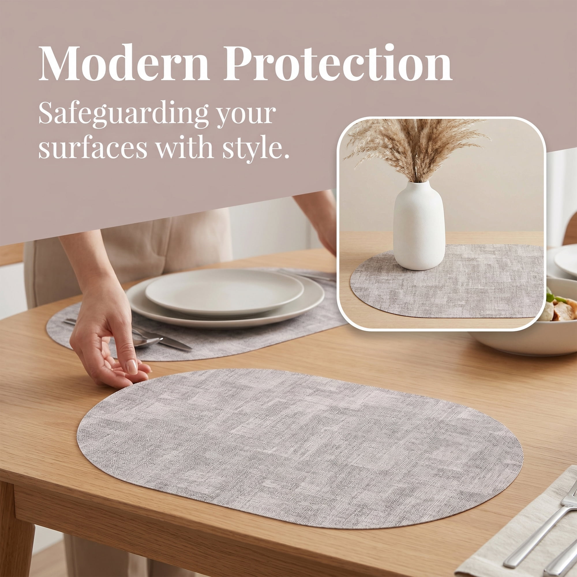 Unique Bargains 6Pcs Faux Leather Table Decor Placemats Gray/Khaki 17.7x11.8inch
