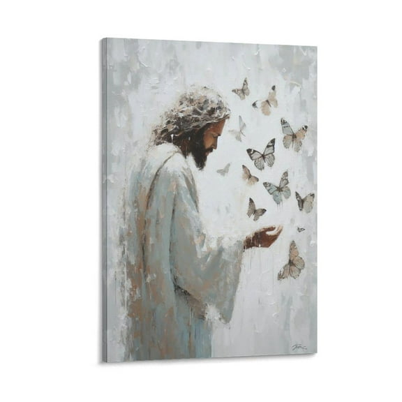 Jesus Wall Art Jesus And Butterflies Abstract Religious Painting Picture Print Wall Art Poster Painting Canvas Posters Artworks Gift Room Aesthetic 20x30inch(50x75cm)