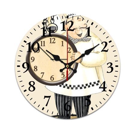 Wall Clock Mute without Ticking-Abstract Chef with Pocket Watch Pattern Funny Living Room and Kitchen Wall Clock, Battery Powered, Suitable for Home/Office/Bedroom/Classroom