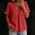 thumbnail image 4 of Cilsoka Summer Tops for Women 2026 Casual V Neck Cotton Linen Shirts Short Sleeve Loose Fit Lightweight Blouse Tunics, 4 of 6