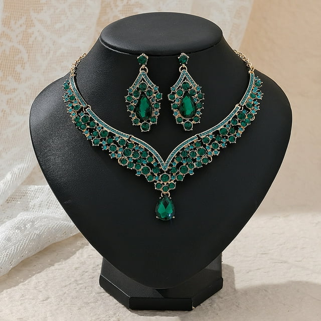 Nvzi Conjunto de joyas de diamantes de imitación con forma de lágrima para novia, collar y pendientes para boda, A15
