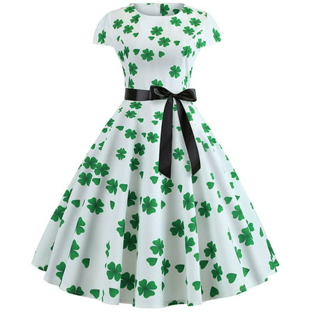 St. Patrick's Day Women's Party Prom Swing Bow Dress