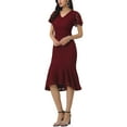 thumbnail image 4 of INSPIRE CHIC Womens' Lace Floral Dresses Fishtail Formal Cocktail Short Sleeve Midi Dress S Burgundy, 4 of 6