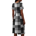 thumbnail image 6 of Minjewel Women's Plaid V-Neck Short Sleeve Gingham Shift Mini Dress - Summer Preppy Vacation Outfit, Loose Flowy Beach Party Dress, Comfy Casual Top,Gray,M, 6 of 6