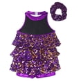 thumbnail image 4 of Alvivi Kids Girls Sequins Latin Rumba Salsa Dance Tassel Dress Ballroom Dancewear with Hair Tie Purple 16, 4 of 7