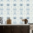 thumbnail image 2 of Coastal Peel and Stick Wallpaper Blue White Floral Crab Intricate Detailing Wall Mural 17.7in x 9.8ft Self Adhesive Removable Wall Paper Renter Friendly Wallpaper for Nursery Bedroom Cabinets, 2 of 8