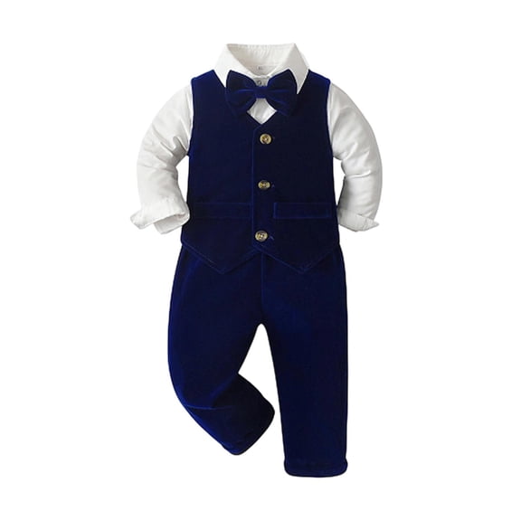 Tiijoy Toddler Boys Christmas Outfits Formal Long Sleeve Shirt Velour Vest Pants Suit, 3Pc
