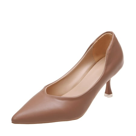 

nsendm Ladies Shoes Flats Low Heel Dressy Fashion Summer Women Pumps Pointed Toe Solid Color Neutral Wedges for Women Khaki 8.5