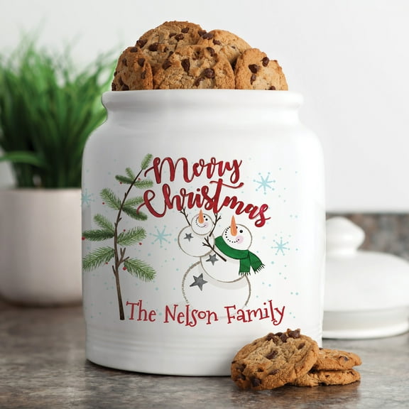 Personalized Merry Christmas Snowman Family Cookie Jar