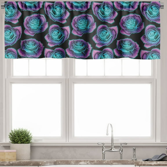 Ambesonne Psychedelic Valance Pack of 2, Bicolour Abstract Roses, 54"X12", Charcoal Grey and Multicolor