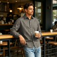 thumbnail image 3 of Mens Long Sleeve Plaid Button Down Dress Shirt 4 Way Stretch Regular Fit Lapel Collar Wrinkle Free Soft Material Working Business Casual Easy Outfit Pairing Fall Apparel Sizes 2XL, 3 of 6