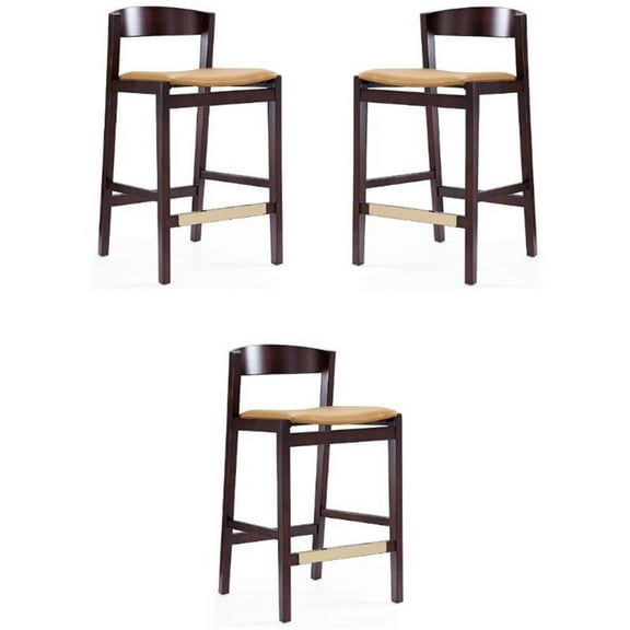 Home Square 37" Faux Leather Barstool in Camel Brown & Dark Walnut - Set of 3