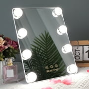 BEAUTME Makeup Mirror with Lights, Lighted Make Up Vanity Mirror, Small Light Up Led Makeup Mirror, 3 Color Lighting Modes with 8 Dimmable Bulbs Mirror with Touch Screen Dimming for Cosmetic (White)