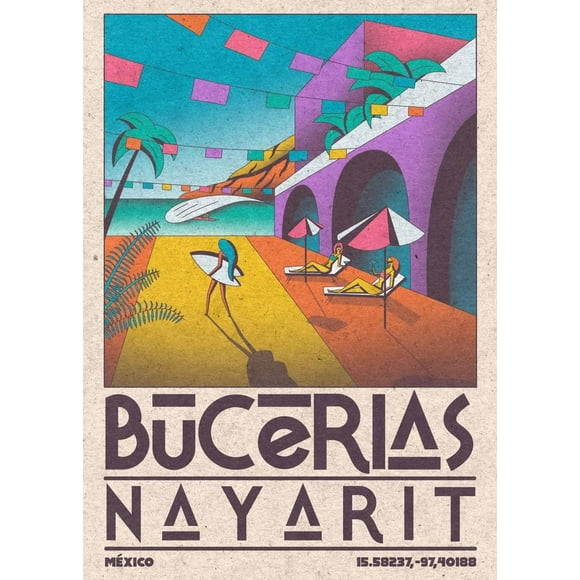 Bucerias Nayarit Mexico Retro Travel Posters Metal Tin Sign Poster 8x12 Inch