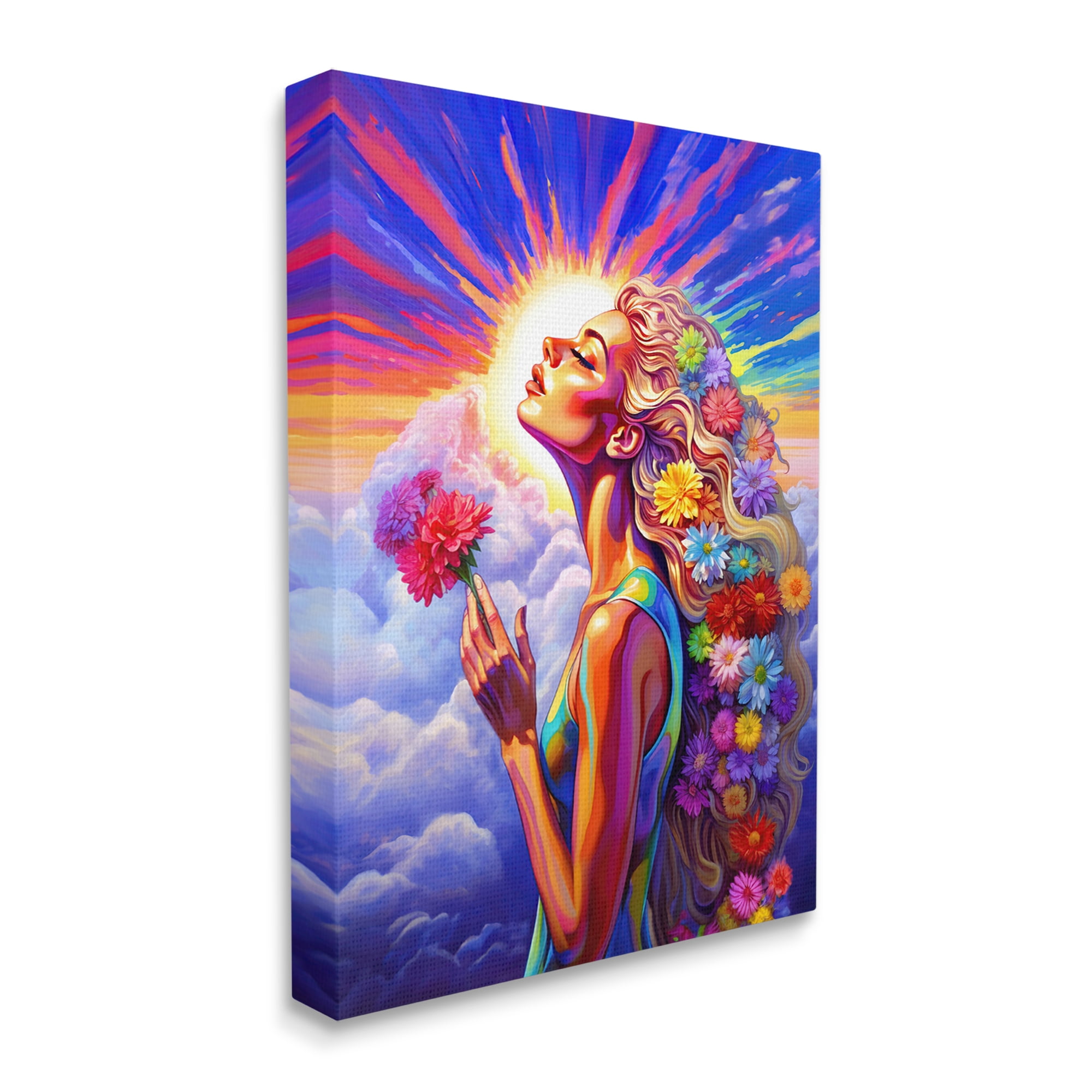 Stupell Industries Woman & Sun Rays Botanical & Floral Painting Gallery Wrapped Canvas Art Print Wall Art, 24 x 30