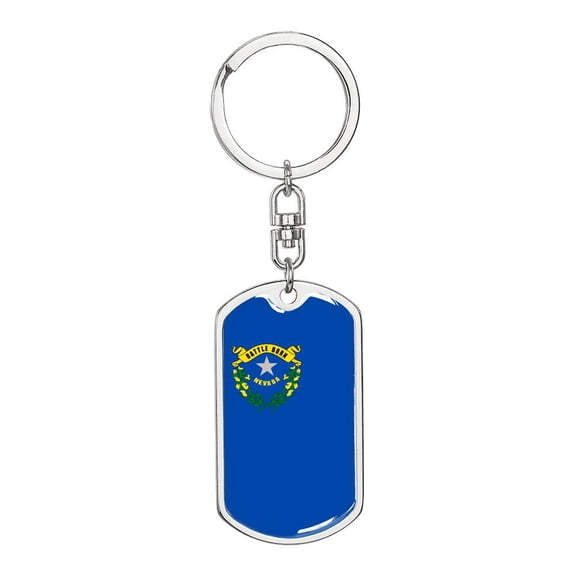 Nevada State Flag Keychain Dog Tag Stainless Steel or 18k Gold