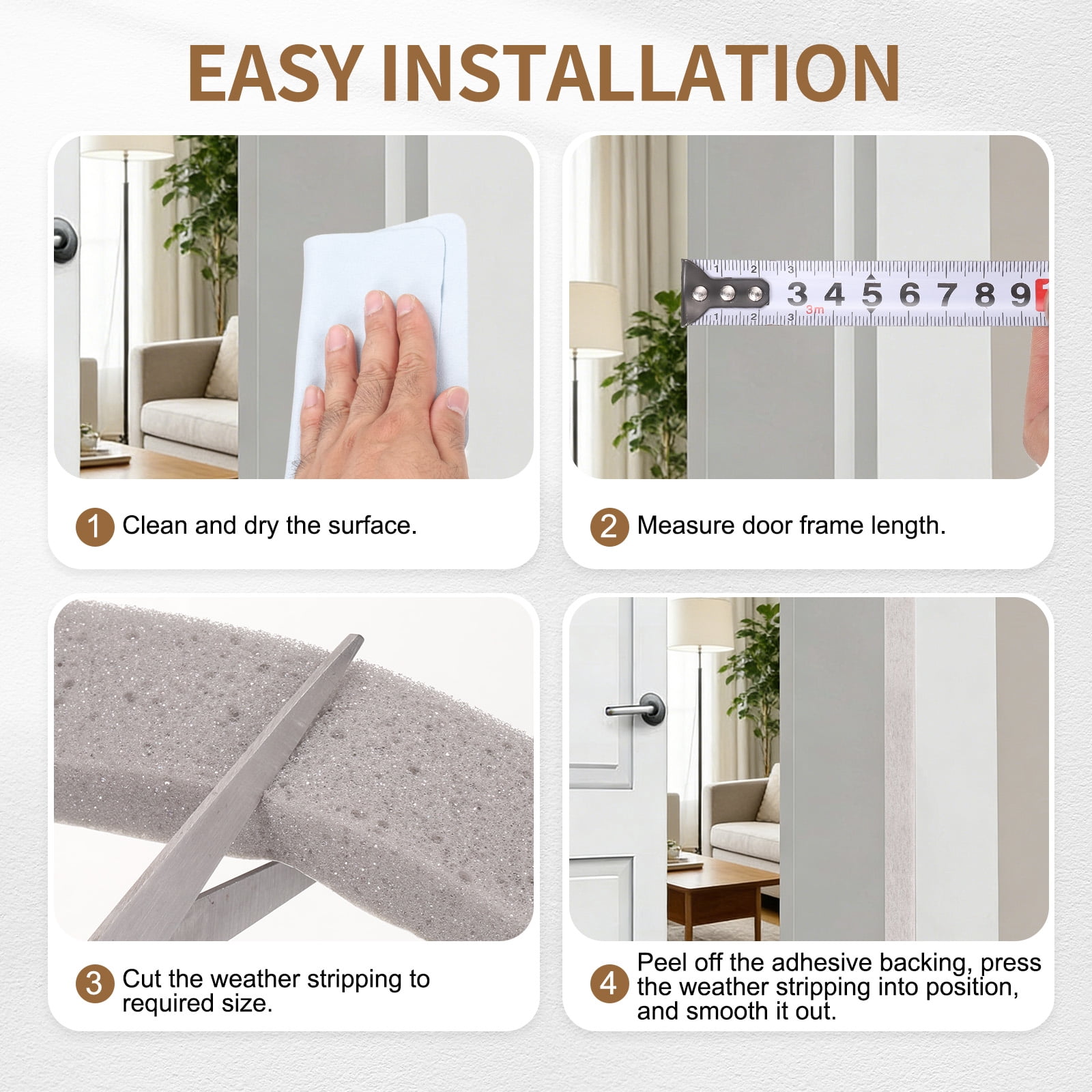 1" x 13/16" Foam Weather Stripping, Self Adhesive Door Seal Insulation Strips, Soundproofing Foam Seal Tape for Door/Window, Air Conditioning (13.12 Ft Total Length in 2 Roll)