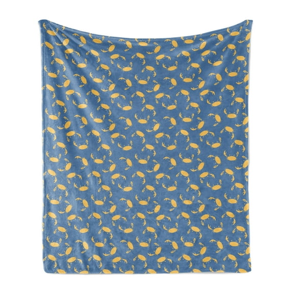 Nautical Soft Flannel Fleece Throw Blanket, Repetitive Graphic and Ocean Crabs Underwater Sea Animals Pattern, Cozy Plush for Indoor and Outdoor Use, 50" x 60", Sea Blue and Pale Orange, by Ambesonne