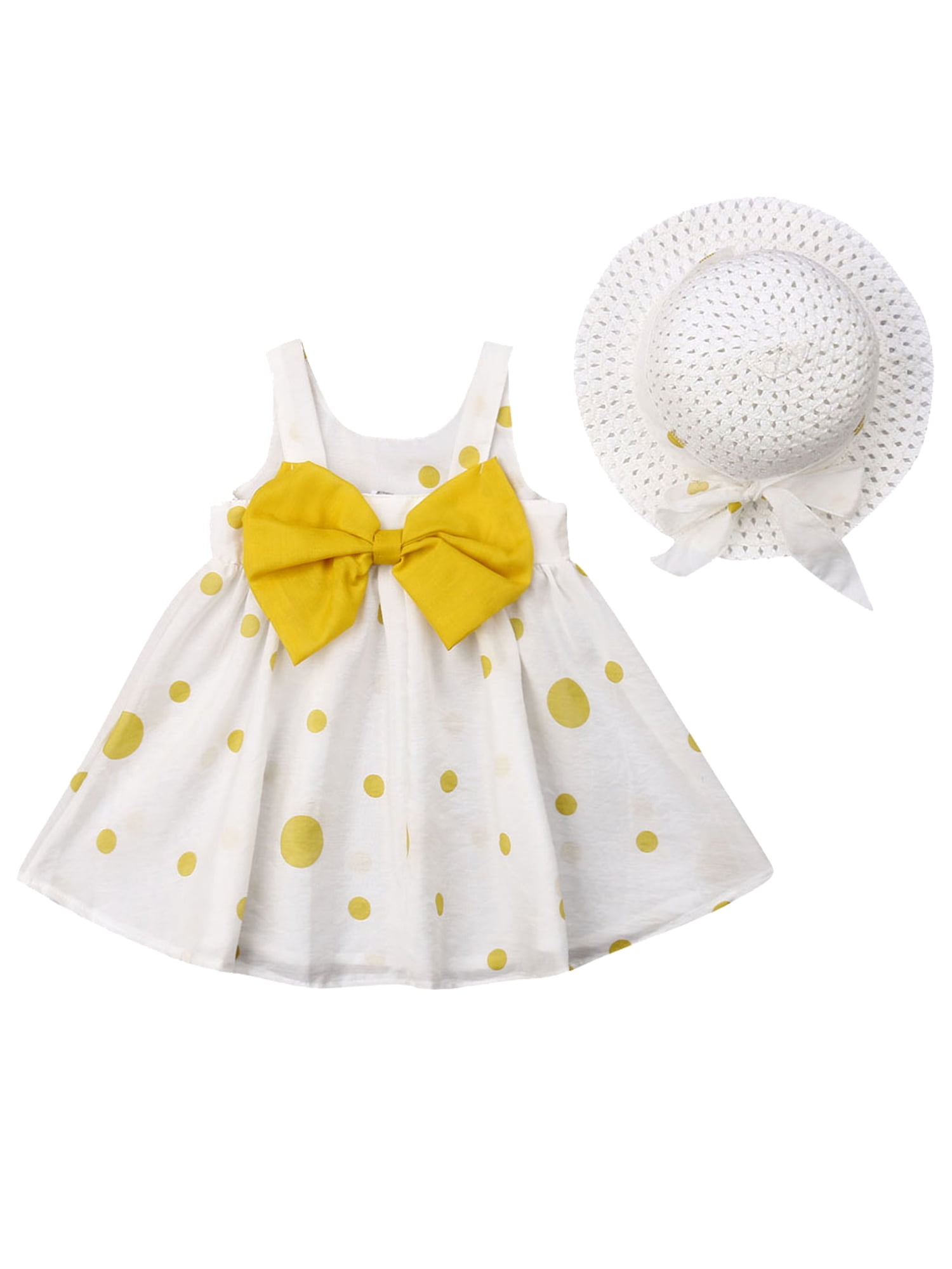 Baby Clothing Toddler Girl Bowknot Dress Princess Polka Dot Dress Hat 6m 3t Walmart Com