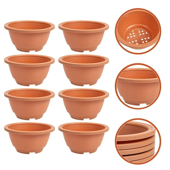 WRITWAA Short Wide Plastic Flower Pots with Elegant Chocolate Design for Indoor and Outdoor Garden Plants