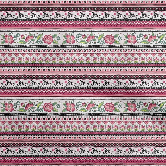 oneOone Cotton Poplin Twill Pink Fabric Asian Floral With Geometric Sewing Craft Projects Fabric Prints By Yard 56 Inch Wide